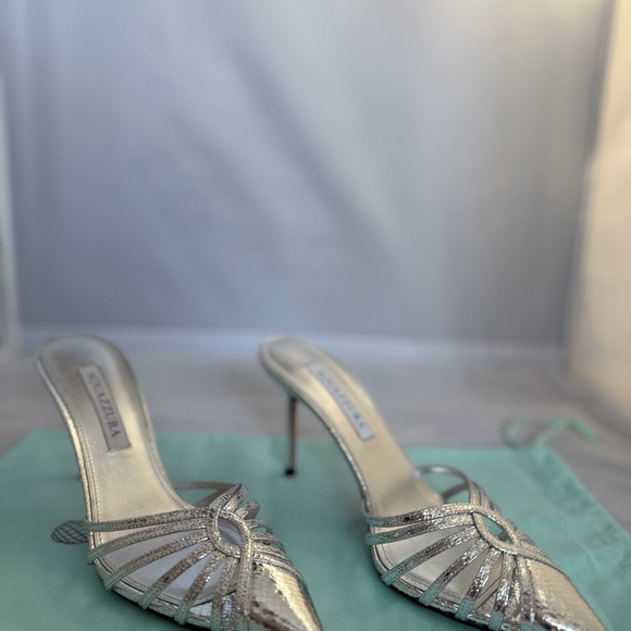 New Aquazzura Metallic Silver Strappy Mule size 37 - Picture 3 of 3